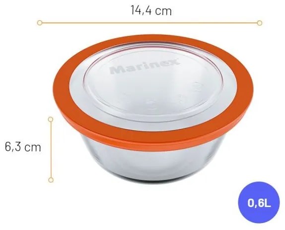 Tigela Redonda Com Tampa Plástica Marinex Pratica 600ml