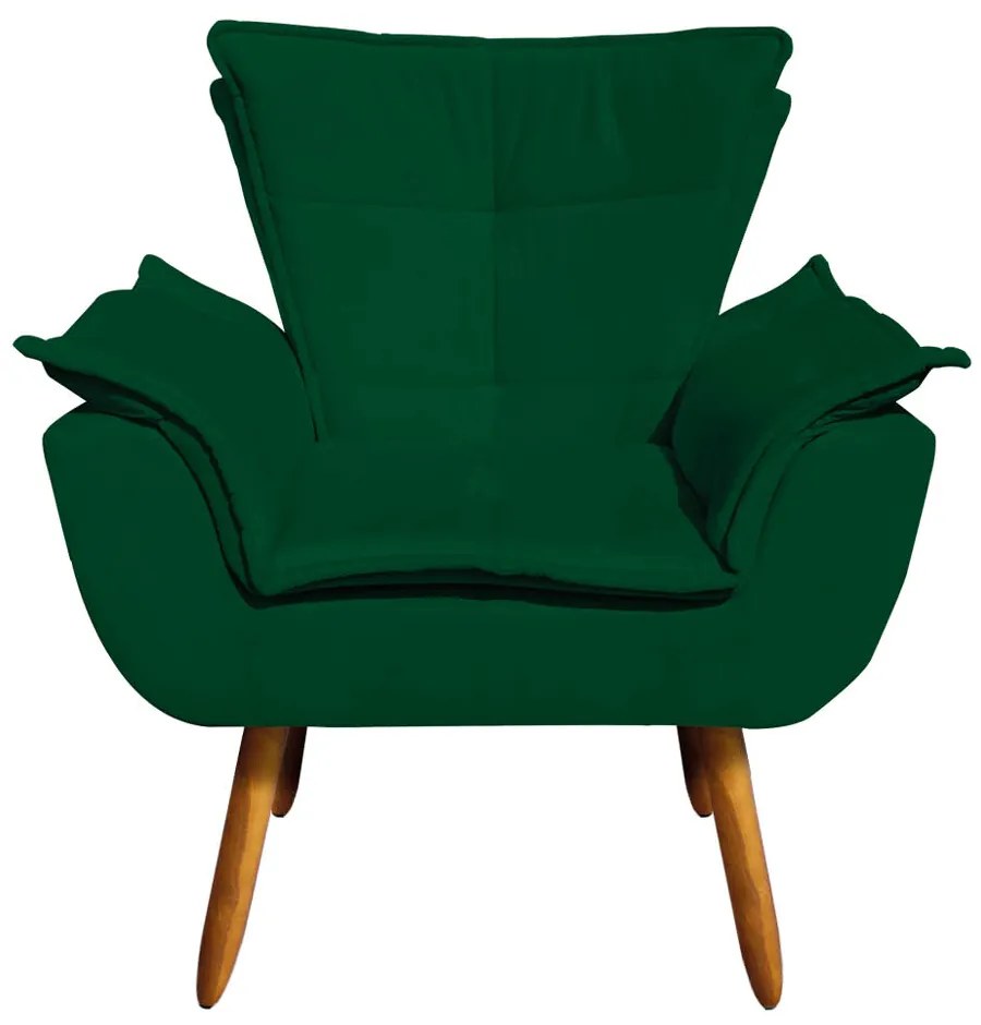 02 Poltronas e 01 Puff Pé Palito de Madeira Opala Suede D03 - D'Rossi - Verde