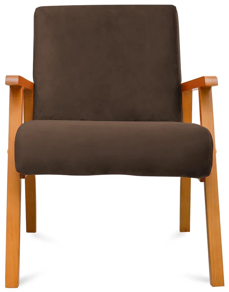 Kit 2 Poltronas Decorativas Alexa Braça de Madeira Suede Marrom - Sheep Estofados
