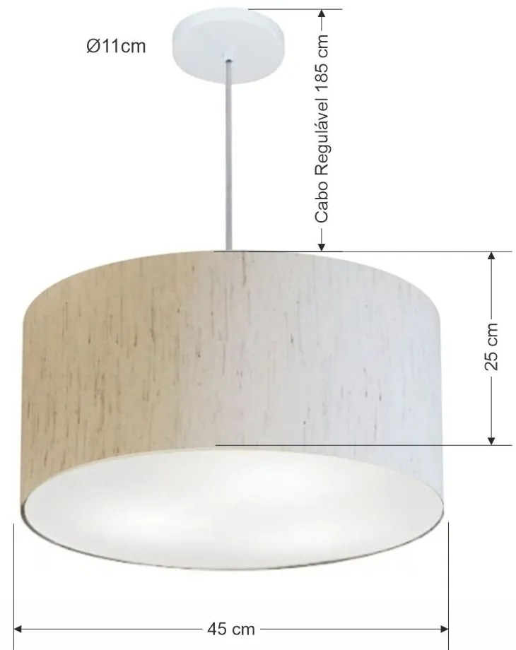 Lustre Pendente Cilíndrico Md-4243 Cúpula em Tecido 45x25cm Linho Bege - Bivolt