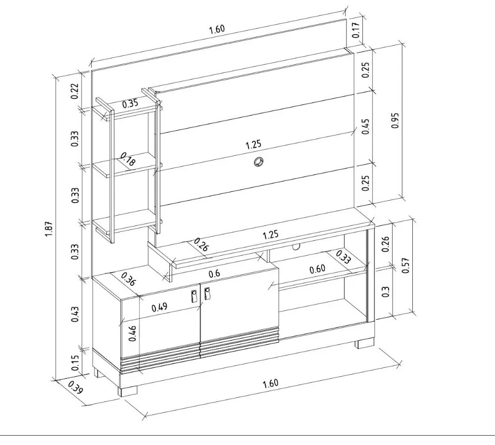 Estante Home 160cm Jatiuca para TV até 50 Freijó/Off White G77 - Gran Belo