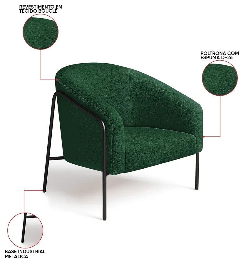 Poltrona Sala Industrial Alta Preto Stella Bouclê D03 - D'Rossi - Verde