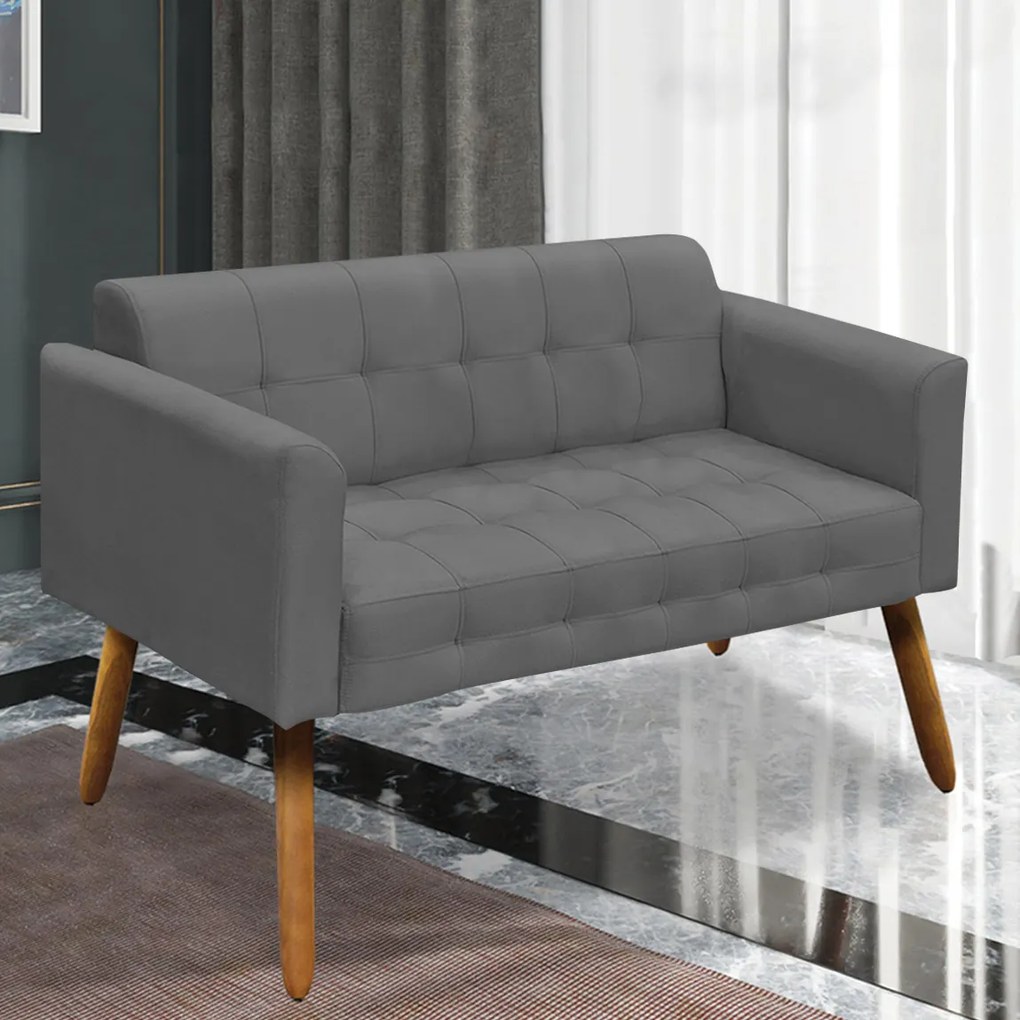Poltrona Namoradeira Decorativa Pés Palito Karen Suede Grafite G19 - Gran Belo