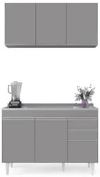 Armário Cozinha e Balcão Com Pia 120cm Michigan Cinza       - Lumil