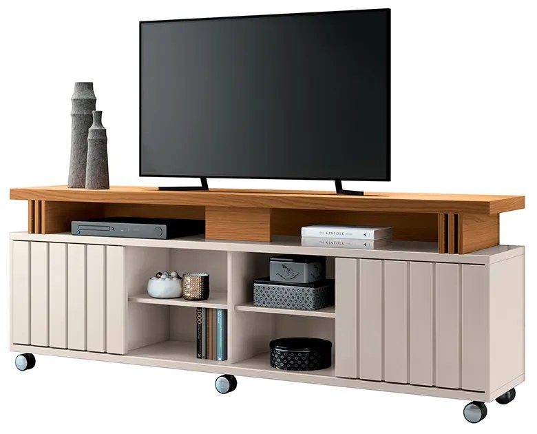 Bancada Decorativa Grohl 1.3 Porta Deslizante TV até 70 Pol Off White/Cinamomo G26 - Gran Belo