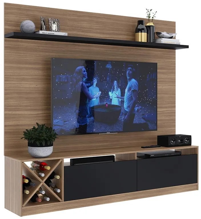 Painel Home Suspenso Sala Para Tv 2 Portas E 5 Prateleiras