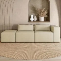 Sofá 5 Lugares 363cm Com Puff Esquerdo Fay Linho Bege Z55 - Mpozenato