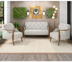 Kit Namoradeira 135cm e 2 Poltronas Decorativas Capitonê Lapa Z32 Linh