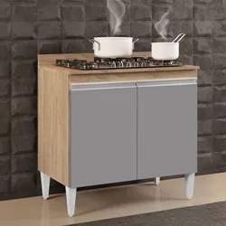 Balcão para Cooktop 80cm 2 Portas Flórida Castanho/Cinza - Lumil Móvei