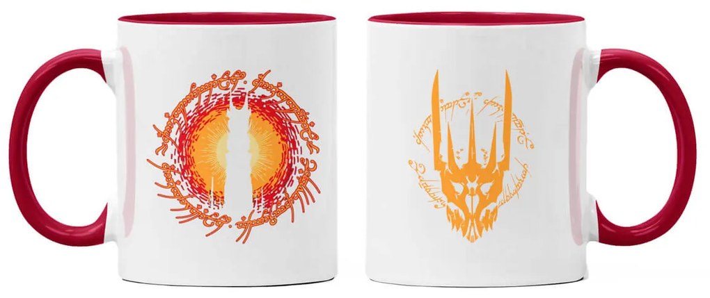 Caneca Mordor Ring Senhor dos Anéis Branca com Alça Vinho