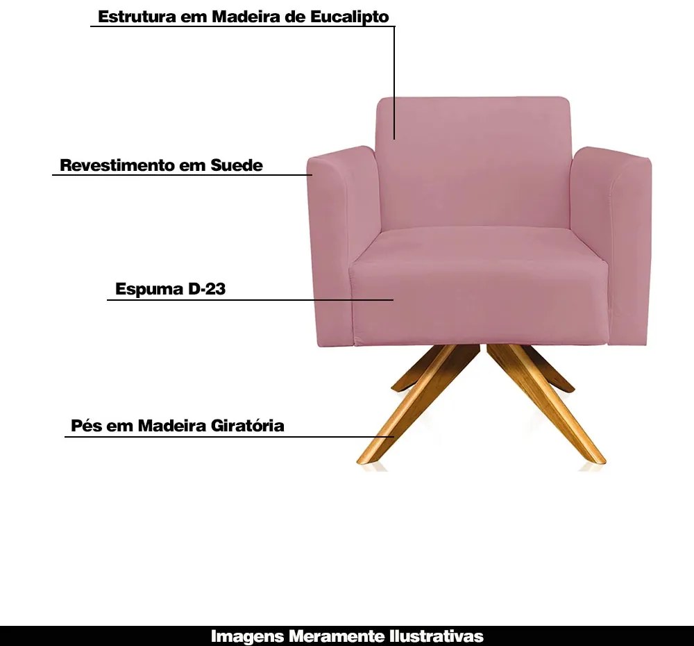 Kit 02 Poltronas Decorativas Isabella Base Giratória Madeira Suede Rosê G19 - Gran Belo