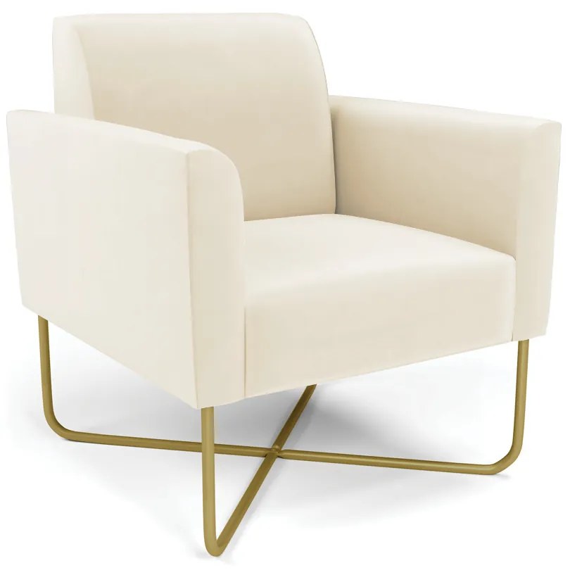 Poltrona Base X Industrial Dourado Marisa Veludo - Bege