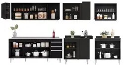 Armário de Cozinha Modulado de Canto 7 Peças CP36 com Pia Inox Preto -