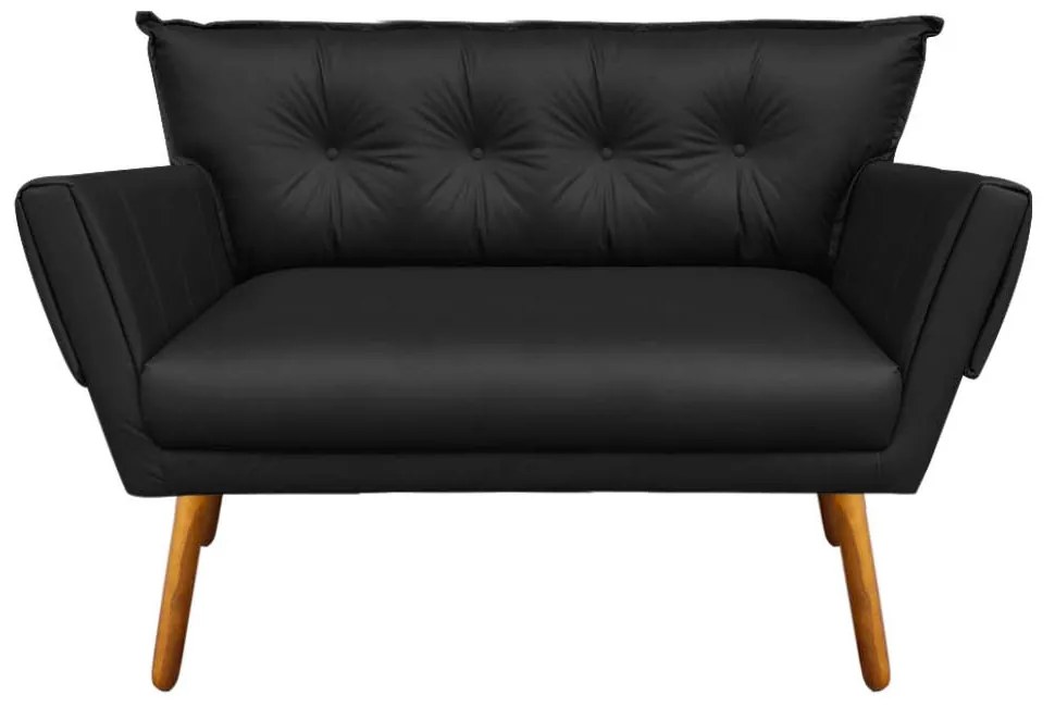 Kit 01 Namoradeira E 02 Poltronas Giratória Anitta Corino Base Madeira MA30 D03 - D'Rossi - Preto