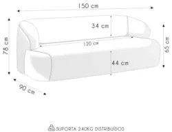 Sofá 2 Lugares Sala Orgânico 150cm Donk L08 Boucle Off White - Mpozena