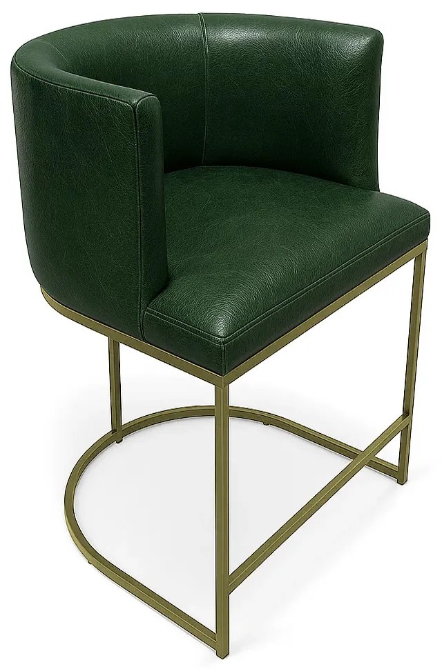Banqueta Paola Sintético PU Verde Base Metálica Dourada D03 - D'Rossi