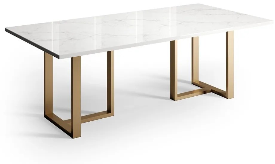 Mesa de Jantar Zahlen Retangular Tampo Vidro Marmorizado Base Reta Aço Carbono com Pintura Epóxi
