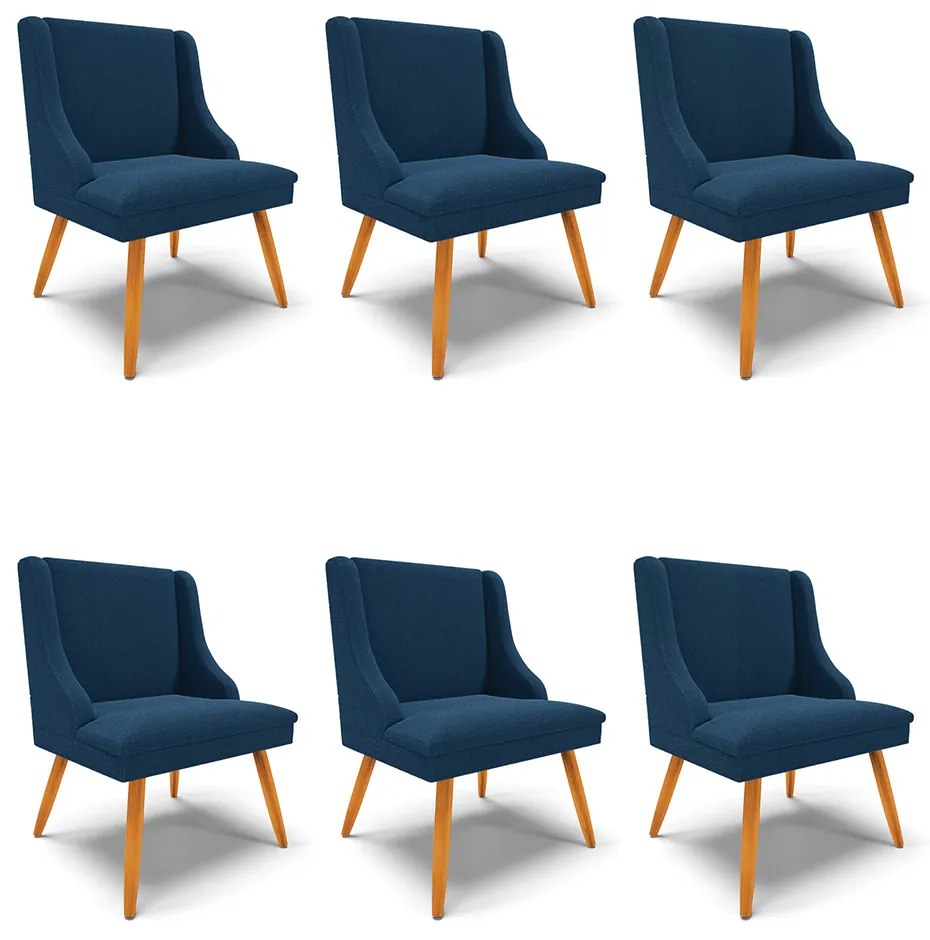 Cadeira Sala de Jantar Pé Palito Castanho Kit 6 Liz Boucle D03 - D'Rossi - Azul