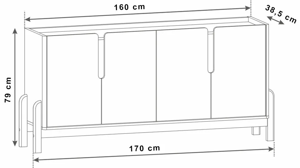 Aparador Buffet 4 Portas Belle 170cm Cinza Pérola e Cedro C02 - D'Rossi