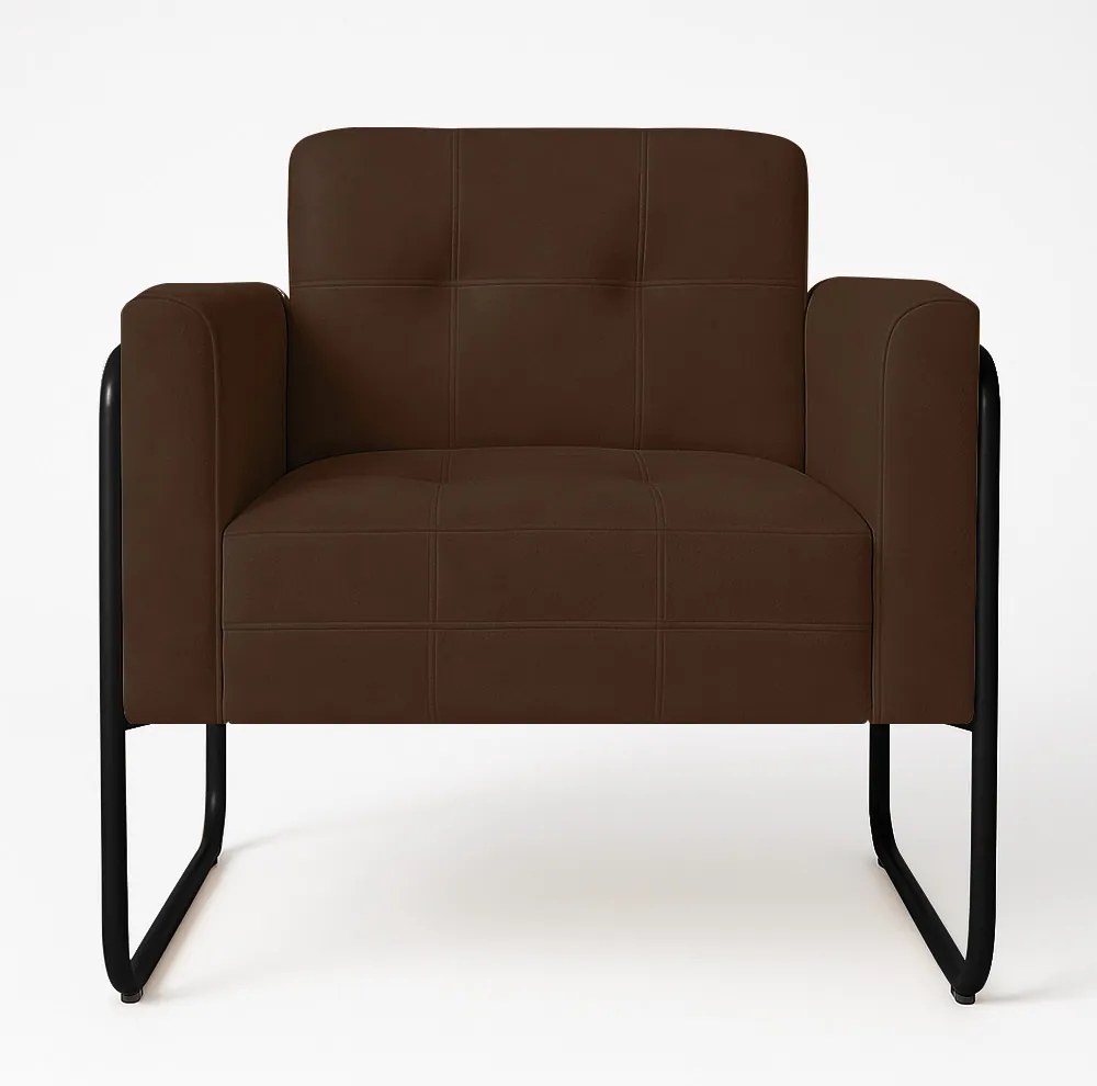 Poltrona Sala Industrial Alta Tubo Preto Elisa Suede D03 - D'Rossi - Marrom