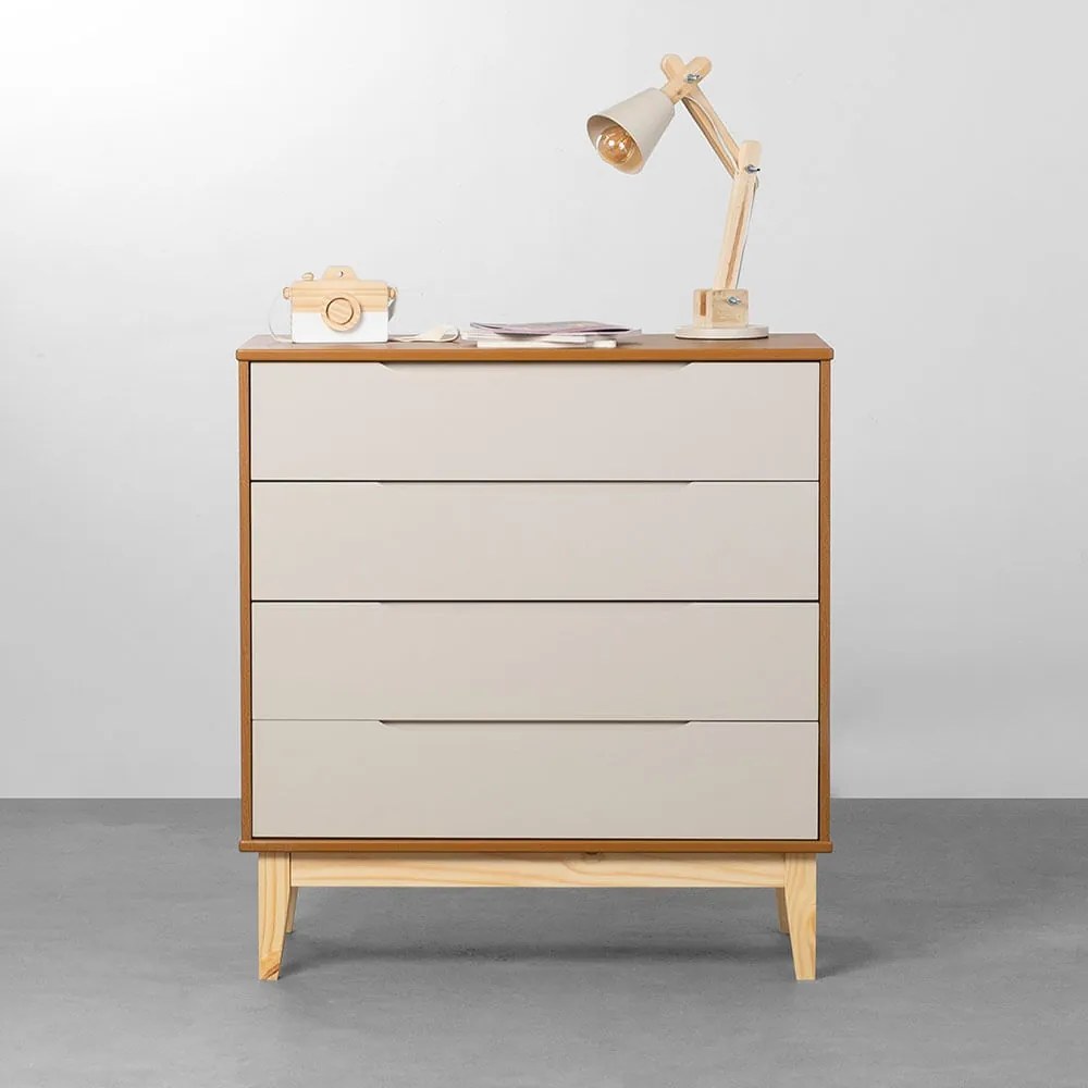 Cômoda Elfe 4 Gavetas com Pés Square Natural – Areia Fosco e Savana