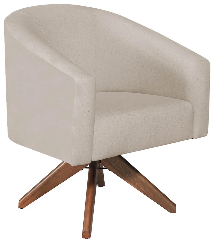 kit 02 Poltronas Luiza Base Giratória de Madeira Linho Bege - ADJ Decor
