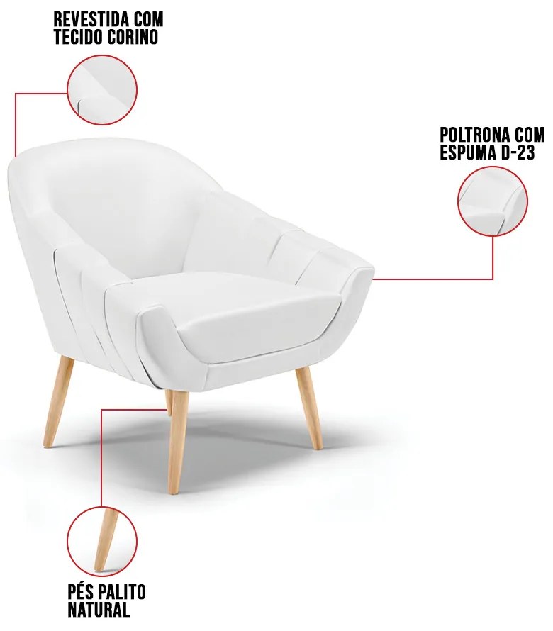 Poltrona Giovana Corino Pés Palito Natural D01 - D?Rossi - Branco