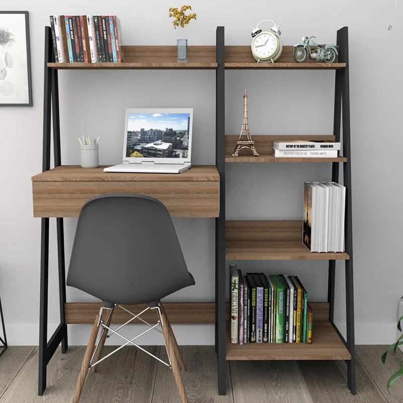 Conjunto Escritório Completo Urban Escrivaninha 1 Gaveta - Castanho/Preto