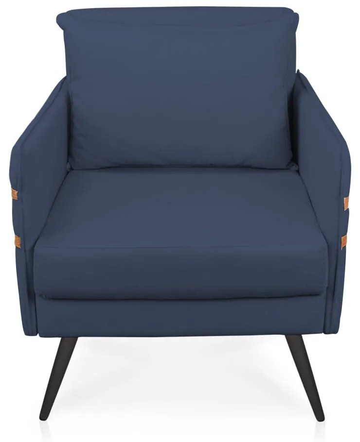 Poltrona Mari Suede Pés Palito de Ferro Marrom - D'Rossi - Azul Marinho