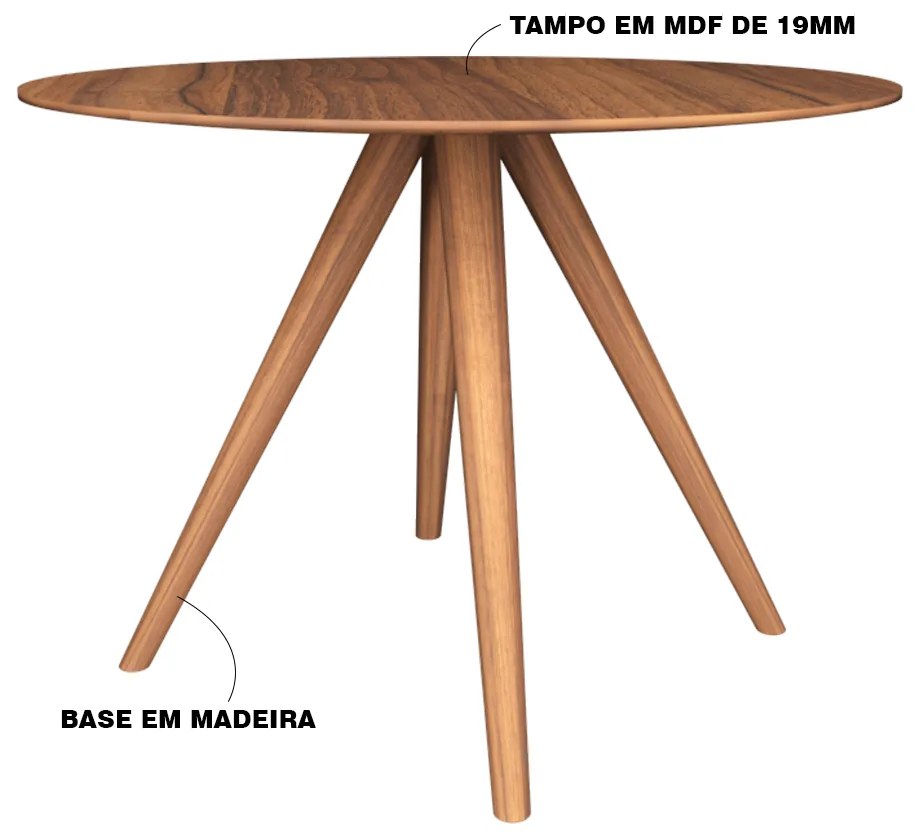 Mesa Sala de Jantar Cozinha Drever Redonda MDF/Nogueira G56 - Gran Belo