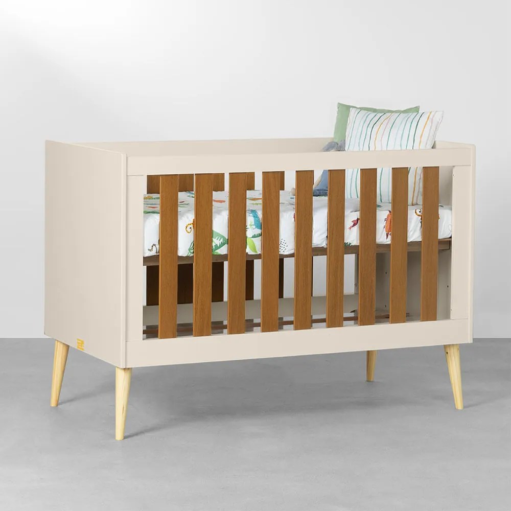 Berço Mini Cama Noah com Pés Retrô Natural - Areia e Savana