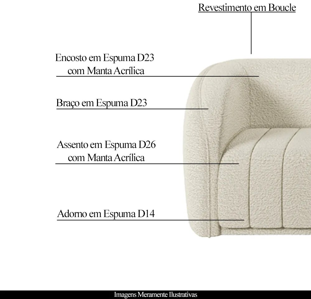 Conjunto Sala de Estar Sofá 292cm 4 Lugares e Poltrona Adam Boucle Off White G45 - Gran Belo