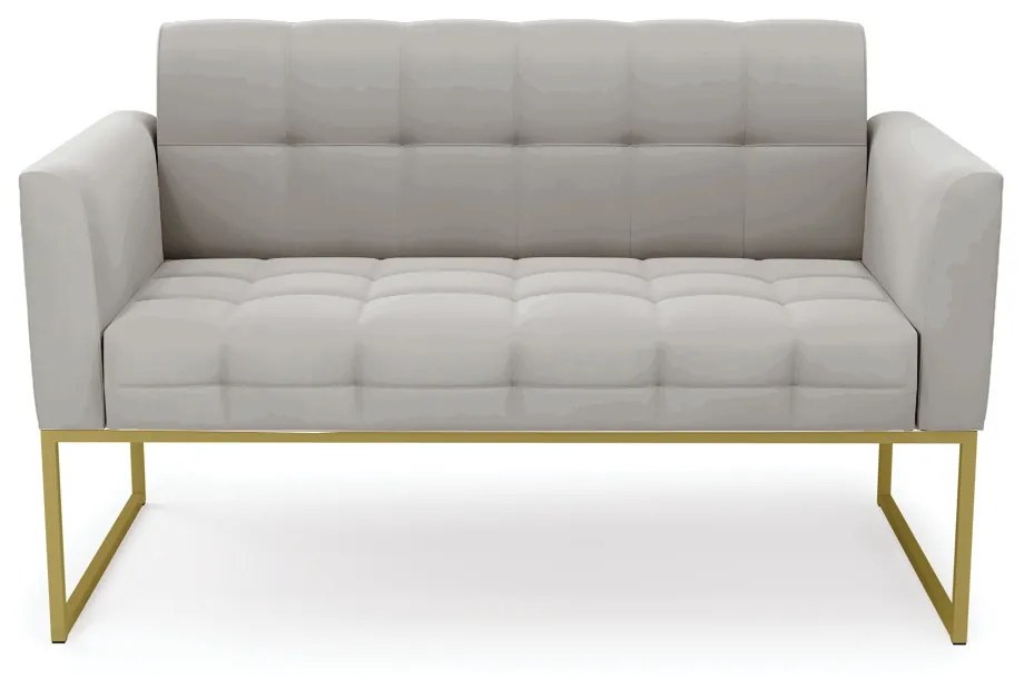 Sofá Namoradeira Elisa Veludo Base Metálica Industrial Dourado - D'Rossi - Cinza