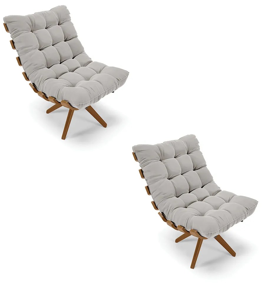 Poltrona Giratoria Costela Kit 2 Veludo Base de Madeira MA30 M11 - D'Rossi - Cinza