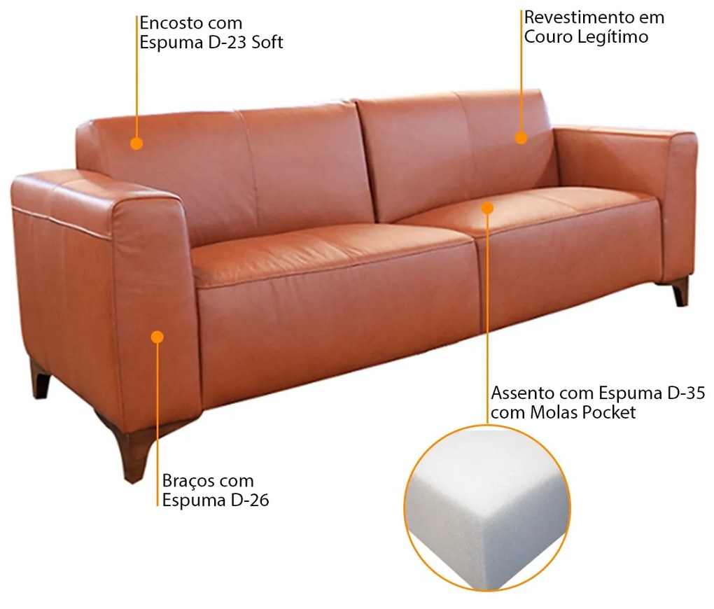 Sofá de Couro 2 Lugares Devon 166cm M06 Cor Crystal Avermelhado 467- ADJ DECOR