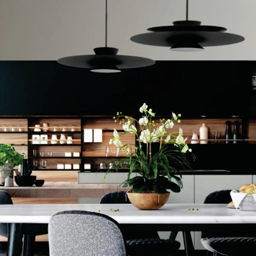 Pendente Tule Ø50X25,5Cm 1Xmr16 - Usina 25122/50 (PT - Preto Texturizado, Igual a Cor 1)