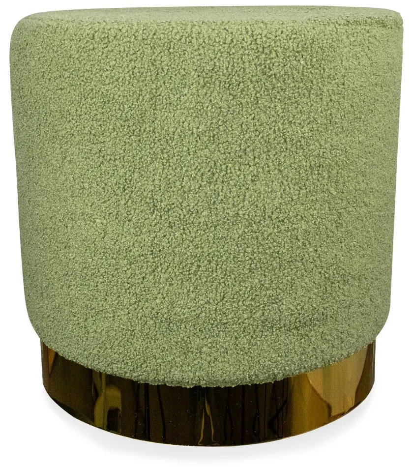 Puff Decorativo Redondo Base Dourada Lara Bouclê Verde 40 cm M02 - D'Rossi