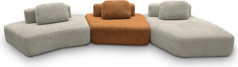 Sofá Ilha Sala de Estar 2 Módulos e Chaise Dakota Encosto Almofadas Soltas Bouclê Rústico Greige/Terracota G33 - Gran Belo