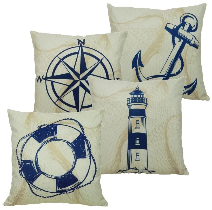 Almofada Marine Tons Amarelo com Azul 45x45cm - Rosa dos Ventos - Com Enchimento