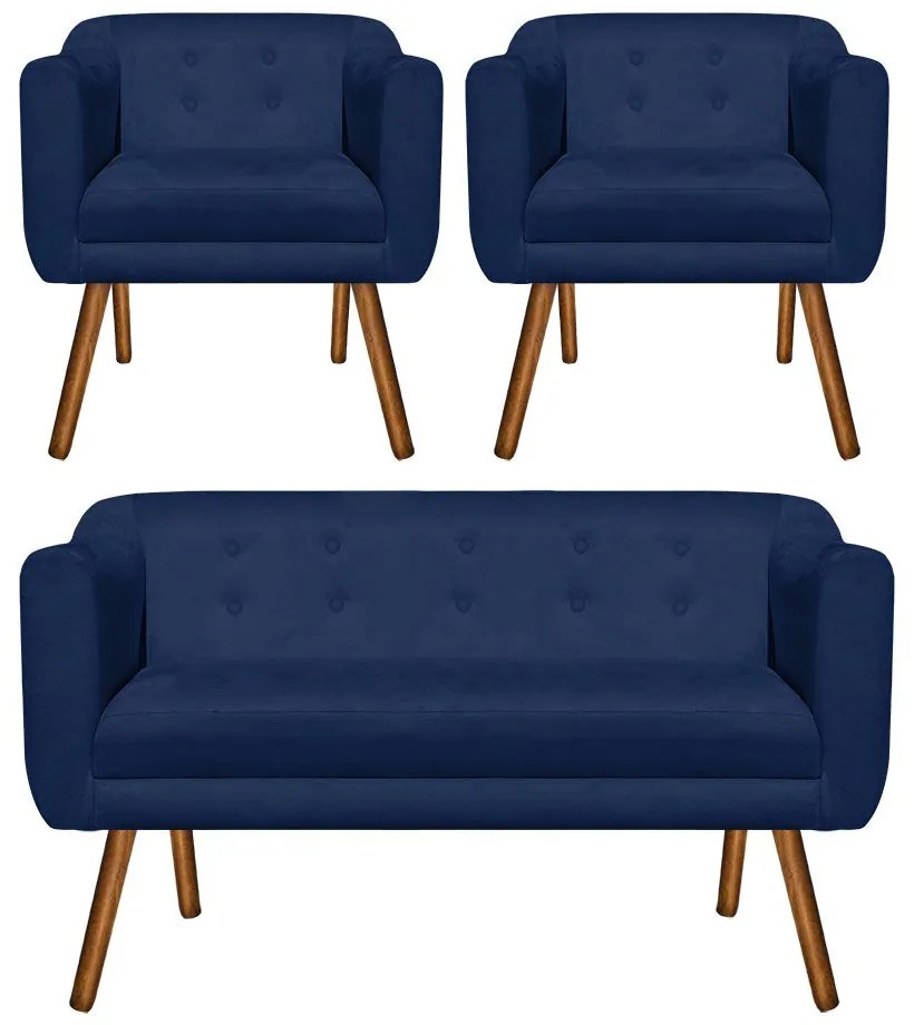 KIT 01 NAMORADEIRA E 02 POLTRONAS JULIA  - Azul Marinho