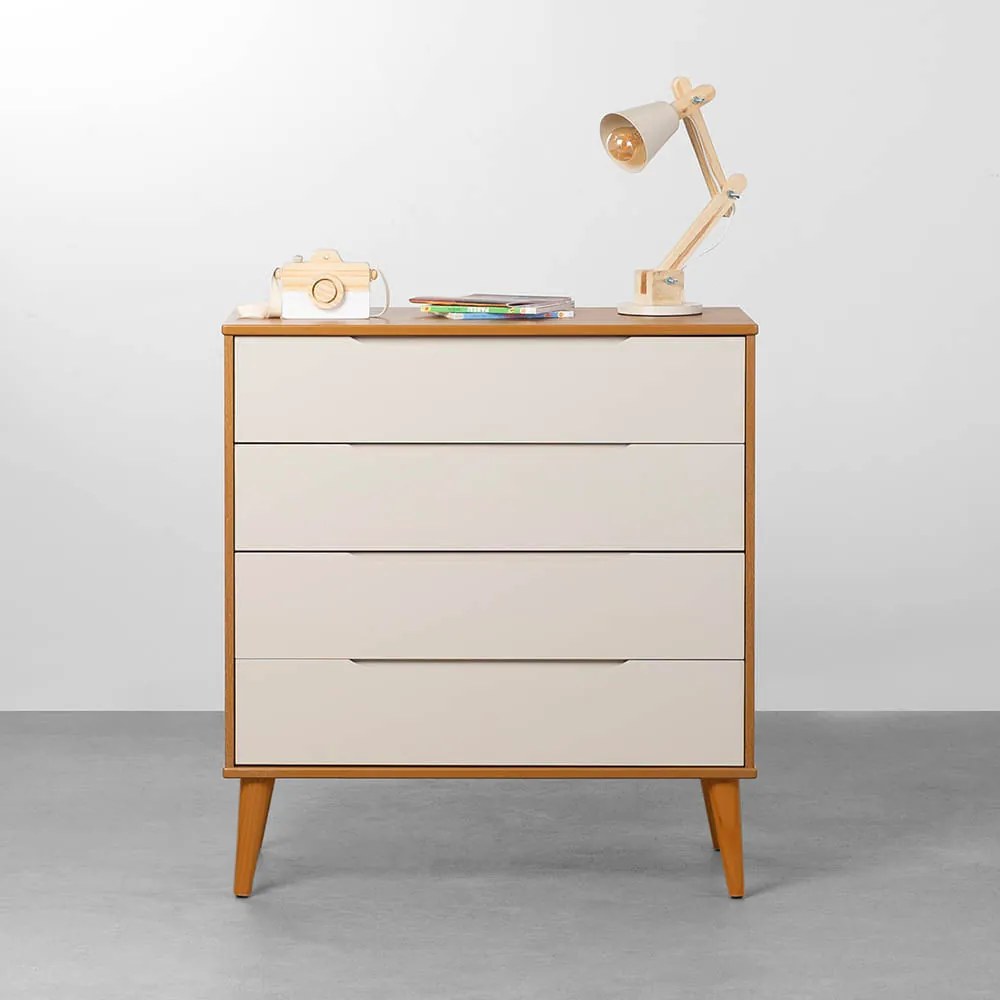 Cômoda Elfe 4 Gavetas com Pés Retrô Mel – Areia Fosco e Savana
