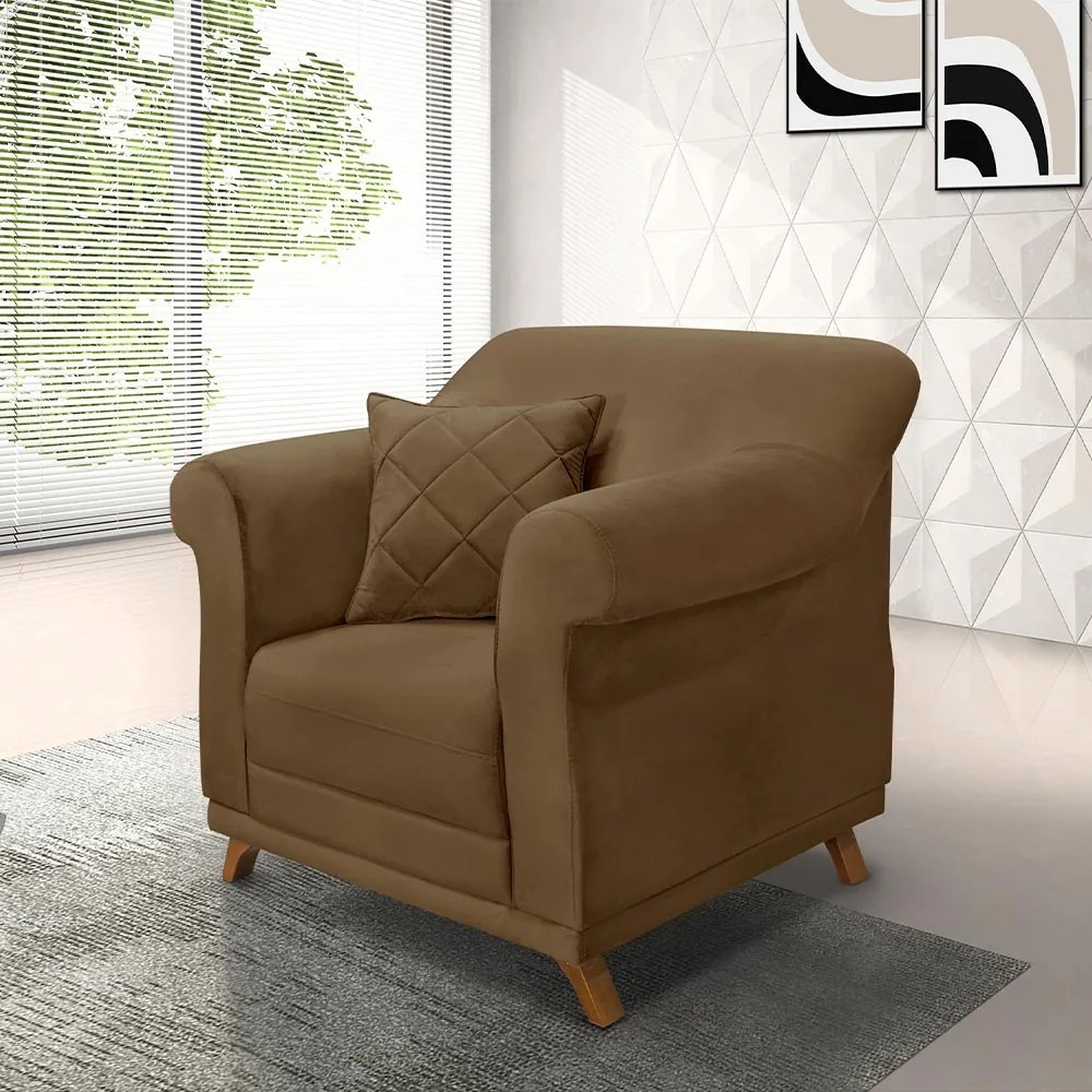 Poltrona Decorativa com 1 Almofada Armstrong Suede Caramelo G63 - Gran Belo