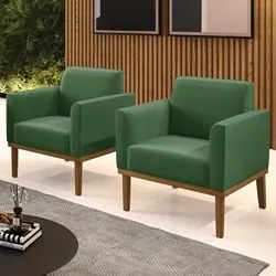 Poltrona Base Madeira Castanho Kit 2 Maressa Suede Verde - Ibiza