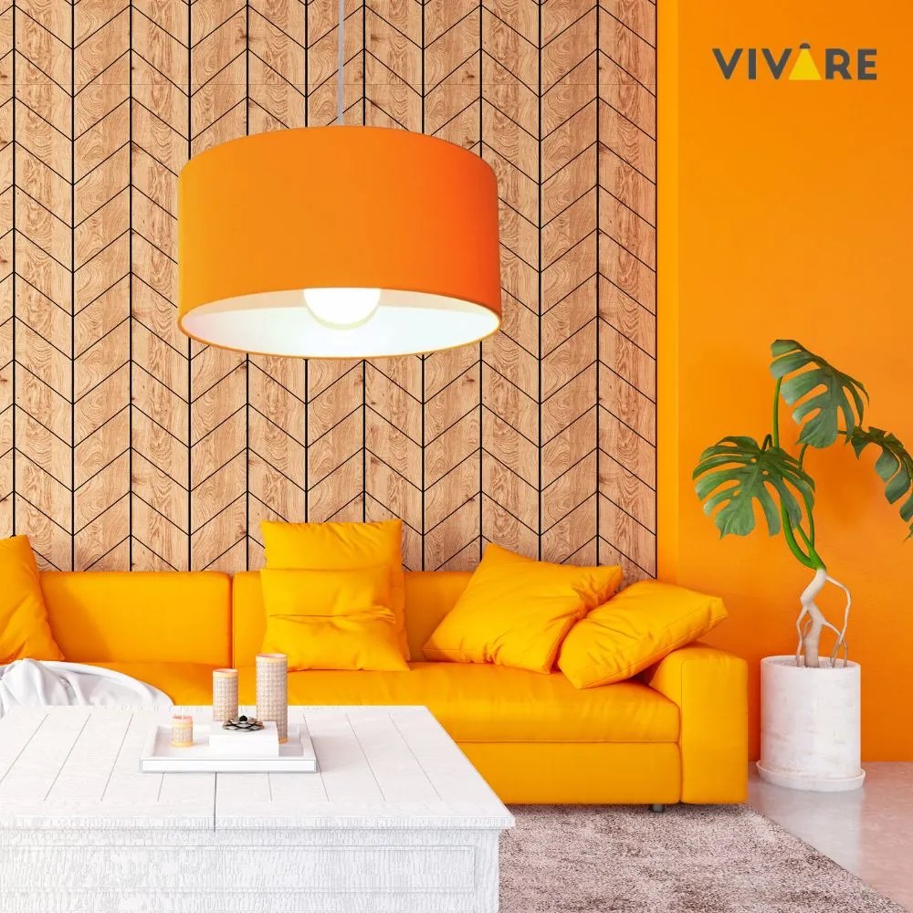 Lustre Pendente Cilíndrico 4052 Cúpula em Tecido 50x21cm Laranja - Bivolt