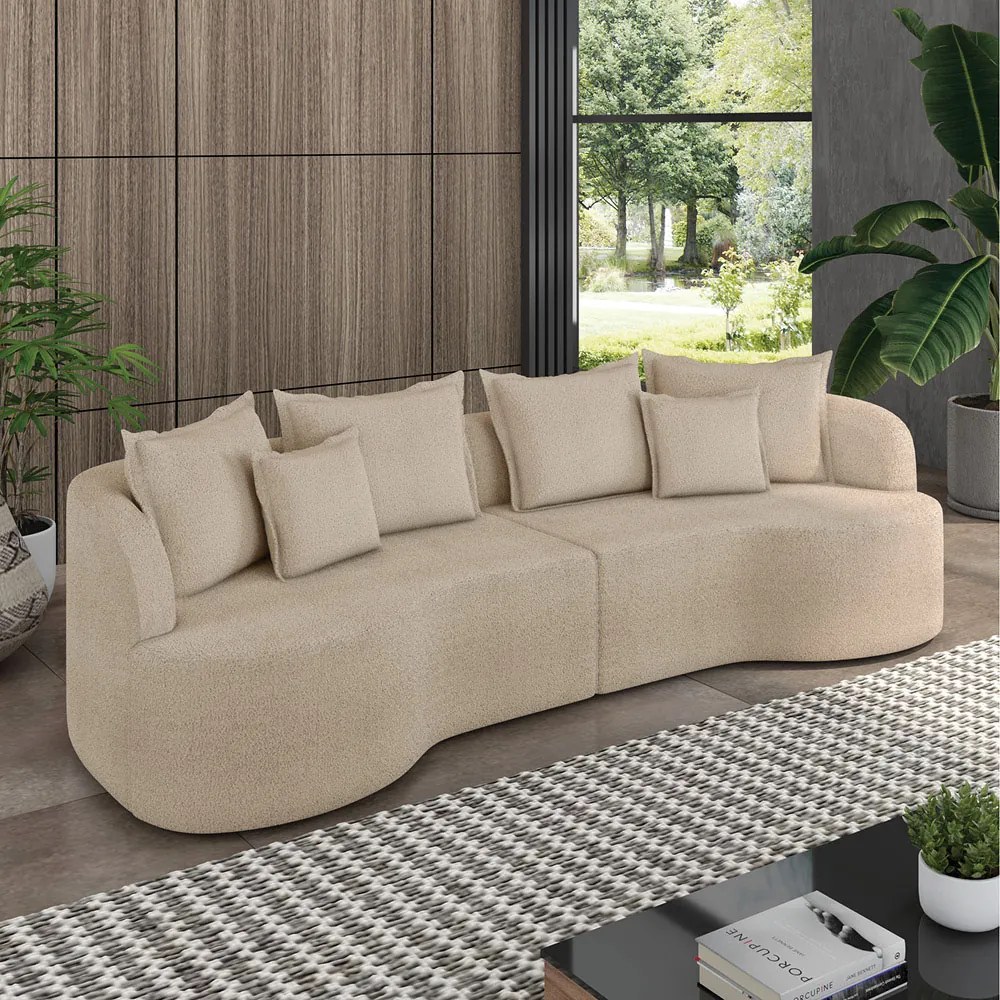 Sofá 5 Lugares Orgânico Living 290cm Mersa Bouclê K01 - D'Rossi - Creme