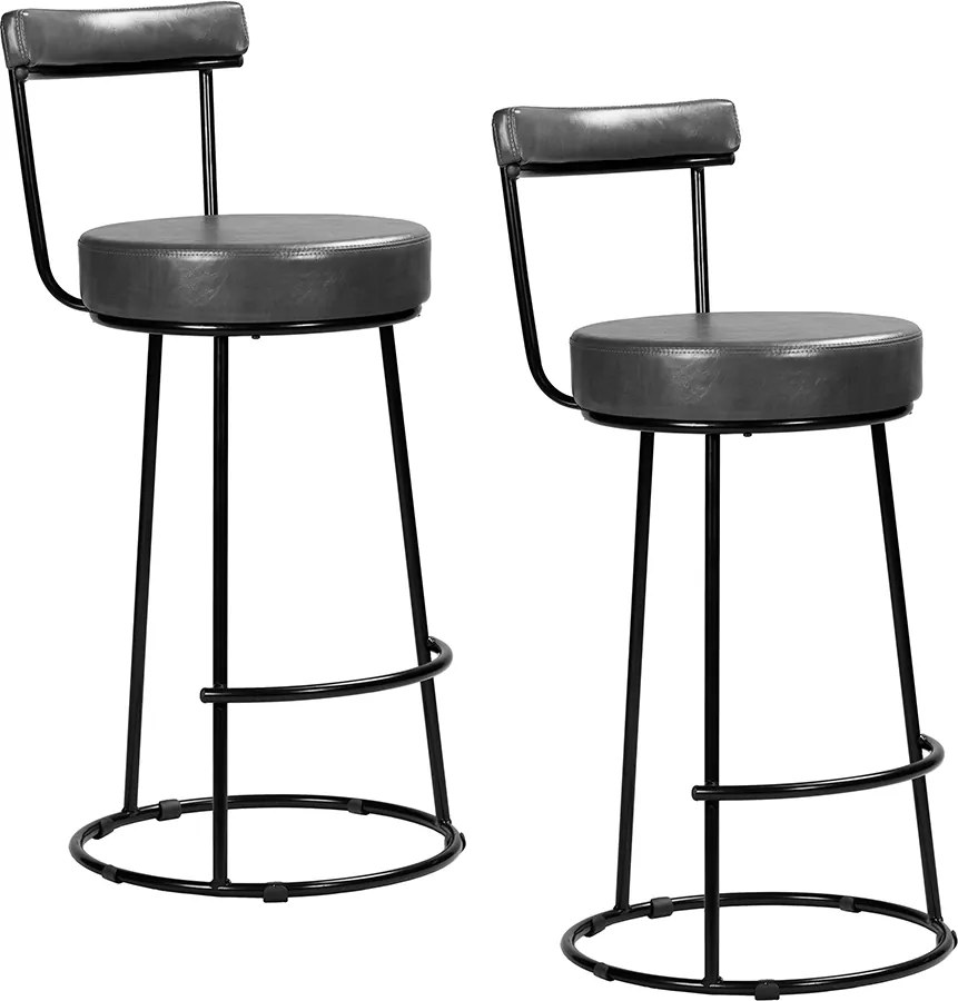 Banqueta Alta Cozinha 70cm Encosto Industrial Aço Kit 2 Ziria Pu S02 - D'Rossi - Preto