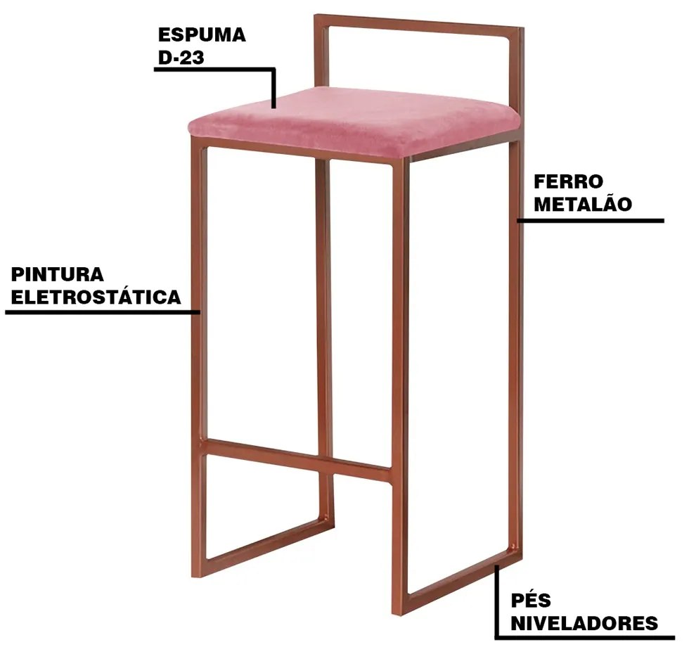 Kit 2 Banqueta Decorativa Selena Base Bronze Suede Rosa G41 - Gran Belo