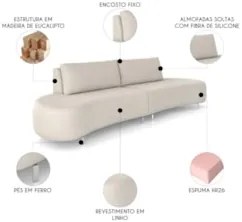 Sofá 3 Lugares 200cm Orgânico Pé Ferro Nagai Suede Bege Z55 - Mpozenat