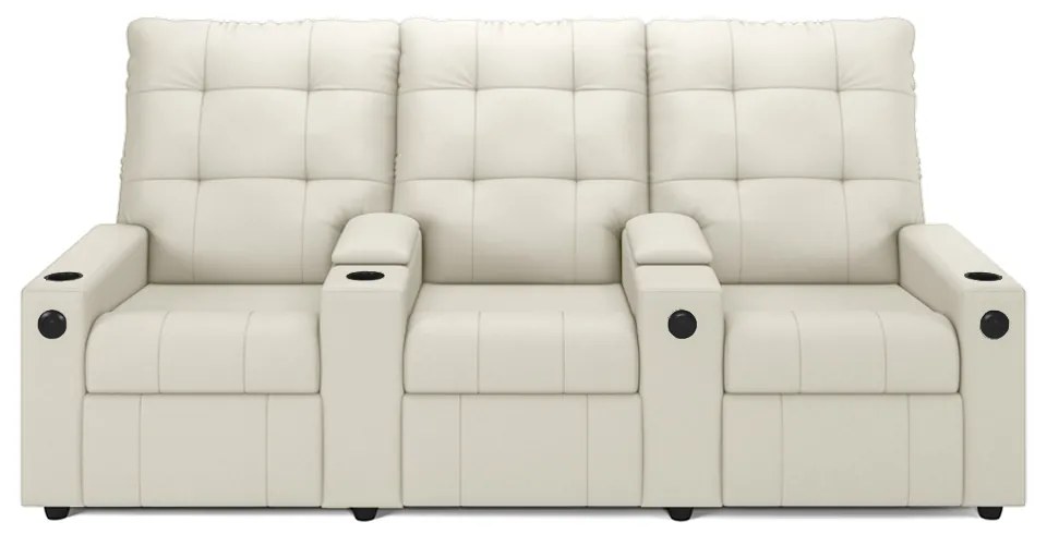 Poltrona do Papai Reclinável Sala de Cinema Movie 3 Lugares Manual Baú USB Veludo Bege