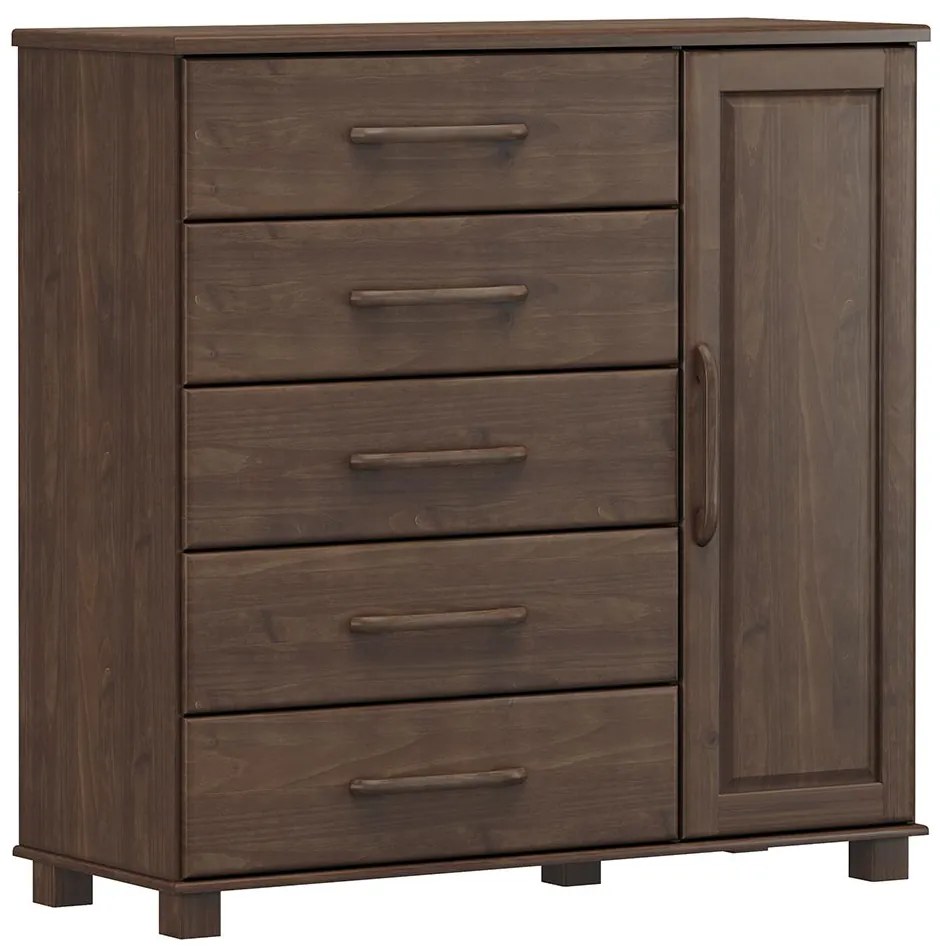 Cômoda Decorativa Madeira Maciça Naipe 5 Gavetas Café G74 - Gran Belo